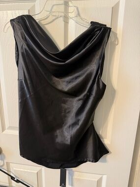 Lulu's Black Satin Cowl Neck Tank Top
